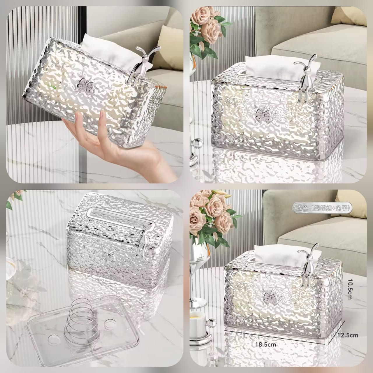 Luxury crystal ispired tissue box with elegant bunny exent