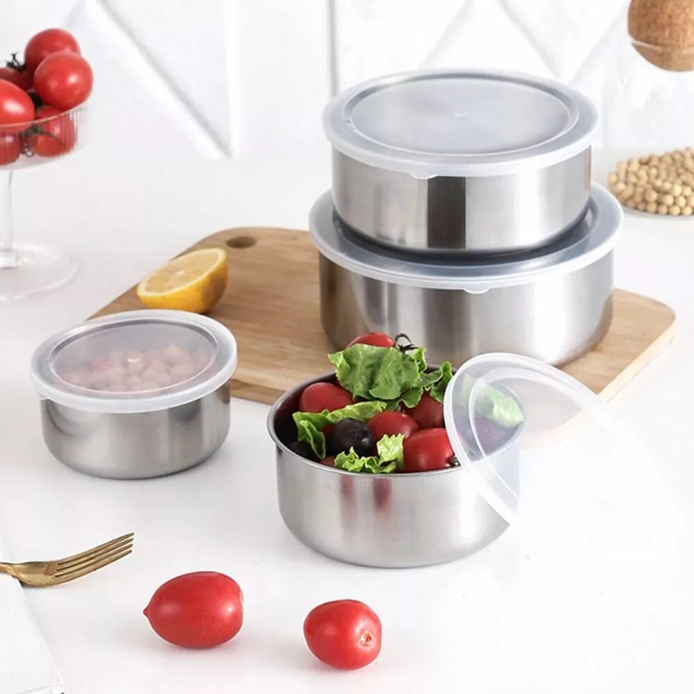 5Pcs Stainless Steel Mixing Bowls With Lid Stackable Fresh-Keeping Storage Bowl