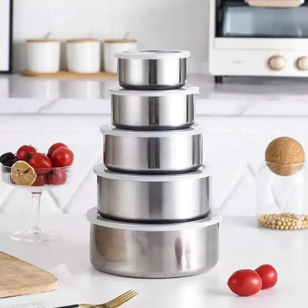5Pcs Stainless Steel Mixing Bowls With Lid Stackable Fresh-Keeping Storage Bowl